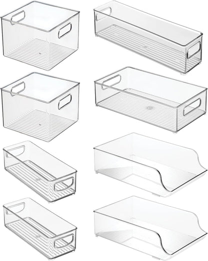 iDesign Fridge Storage Bin Set - Includes Bins with Handles and Water Bottle Holder, Set of 8, Clear