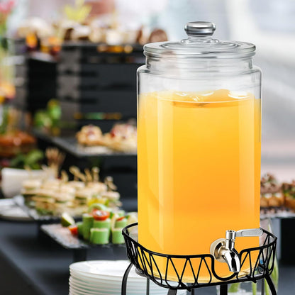 Honeydak 2 Pack 3 Gallon Glass Drink Dispenser for Parties Glass Beverage Dispenser with Stand and Spigot Leakproof Iced Water Storage Lemonade Juice Jar Mason with Lids for Wedding Parties Kitchen