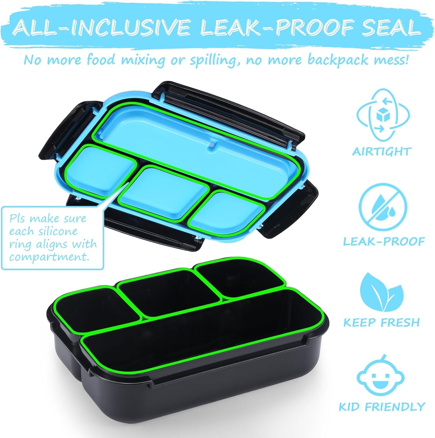 QQKO Bento Lunch Box for Kids Girls Boys, Toddler Kids Lunch Boxes for School, Lunch Containers for Adults with 4 Compartments, Sauce Container, Utensils, Food Picks and Muffin Cups, Purple