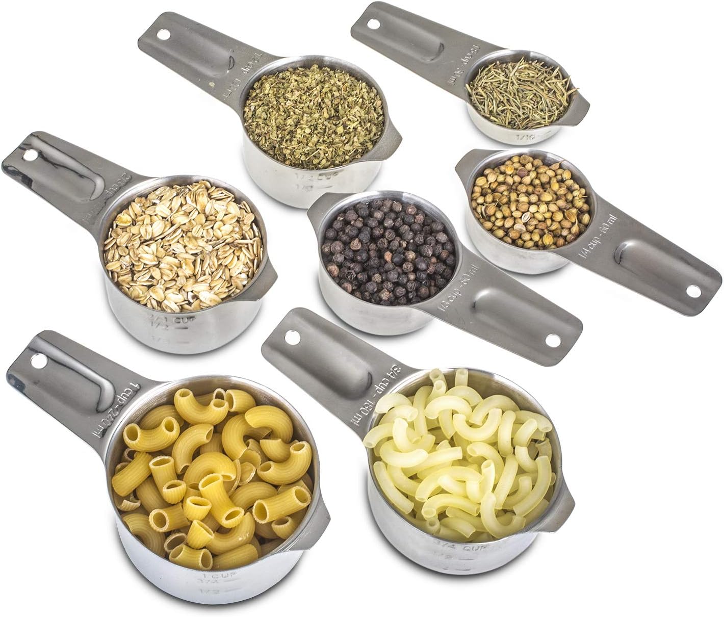13-piece Measuring Cups and Spoons Set, 18/8 Stainless Steel Heavy Duty Ergonomic Handle with Ring Connector, Silver