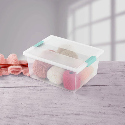 Sterilite Deep Clip Box, Stackable Small Storage Bin with Latching Lid, Plastic Container to Organize Paper, Office, Home, Clear Base and Lid, (Pack of 4)
