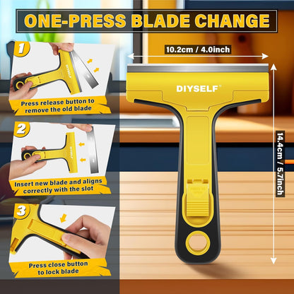 DIYSELF Razor Blade Scraper, 1 Pack Scraper Tool with 10pcs 4-Inch Blades, Razor Scraper for Cleaning Glass, Window, Stove Top, Oven, Kitchen, Cooktop, Shower Door, Sticky Residue, Tile, Wallpaper