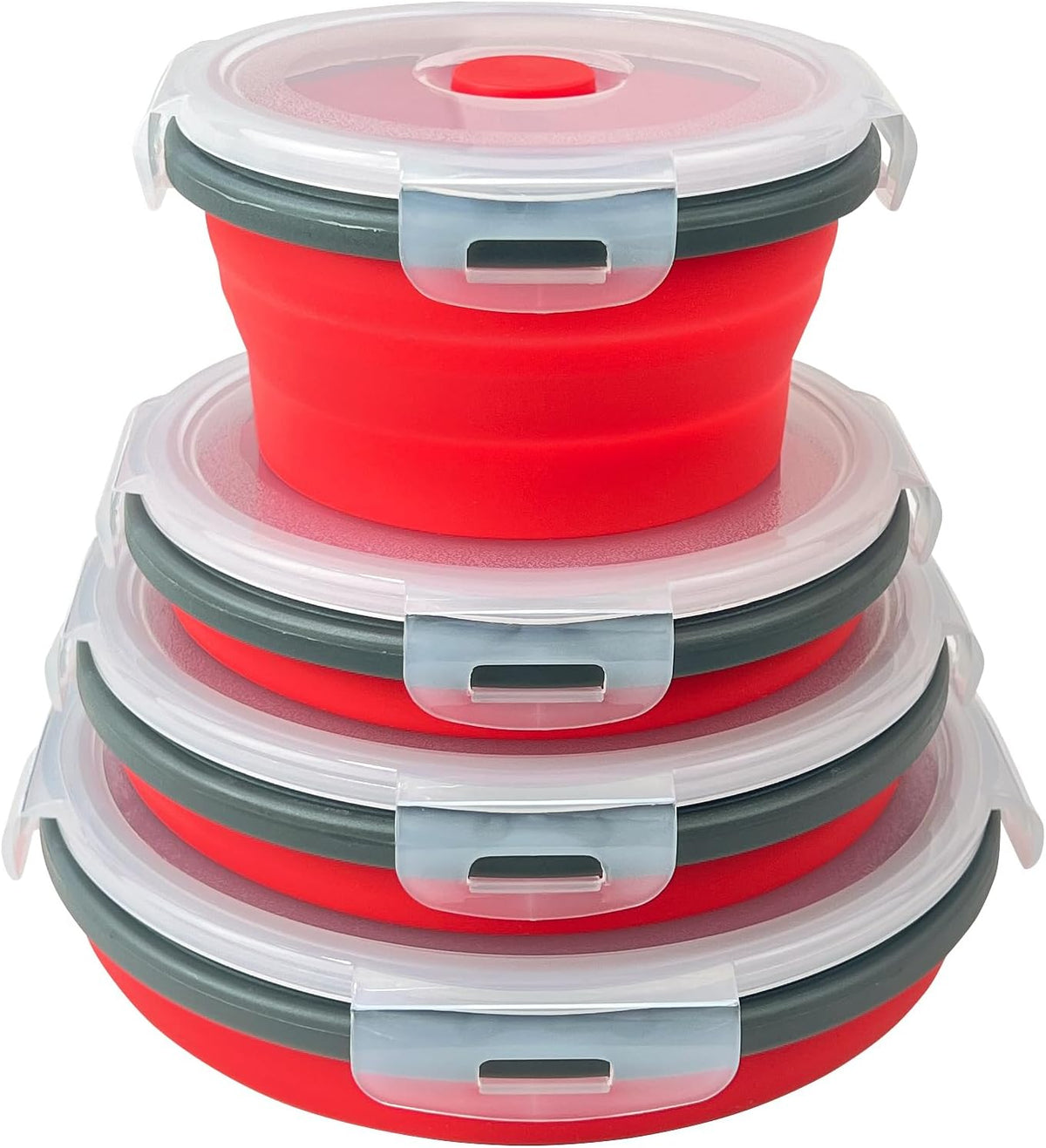 Guyuyii 4 Pack Space-Saving Collapsible Food Storage Containers with Lids | 12/17/27/40 oz Food-Grade Silicone Set for RV, Camping, Meal Prep, Small Kitchens - Microwave/Freezer/Dishwasher Safe