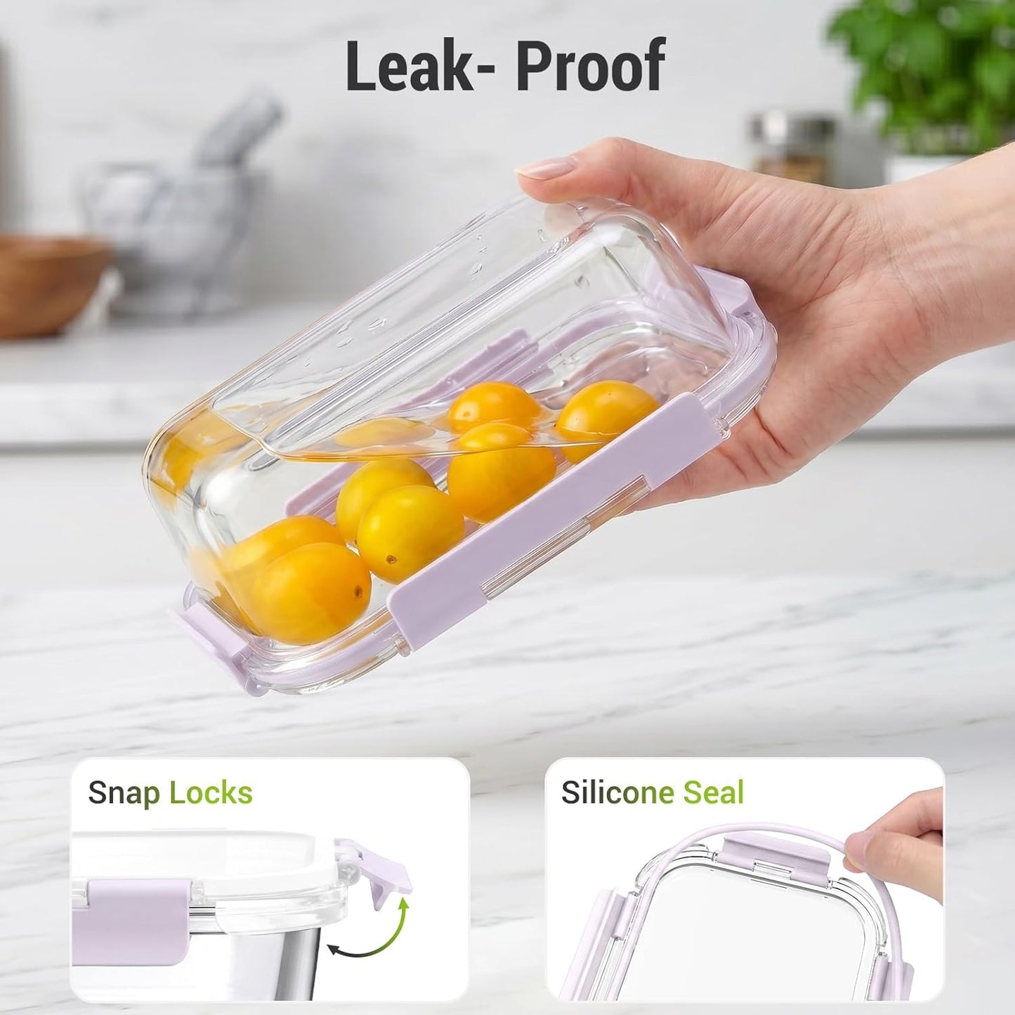 Dealusy 10 Sets (20-Piece) 36 oz & 12 oz Glass Food Storage Containers with lids, Airtight Leak-proof Glass Meal Prep Containers with Lids, Microwave Oven Freezer Dishwasher Safe, Gray