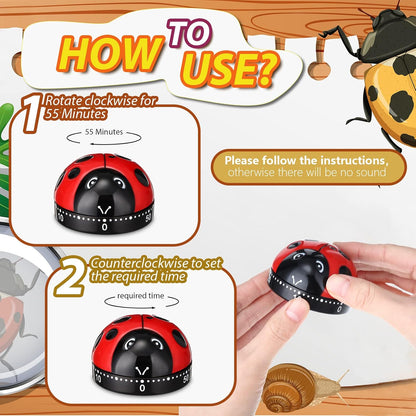 Kanayu 4 Pcs Ladybug Kitchen Timer for Kid Mechanical Egg Timer for Cooking