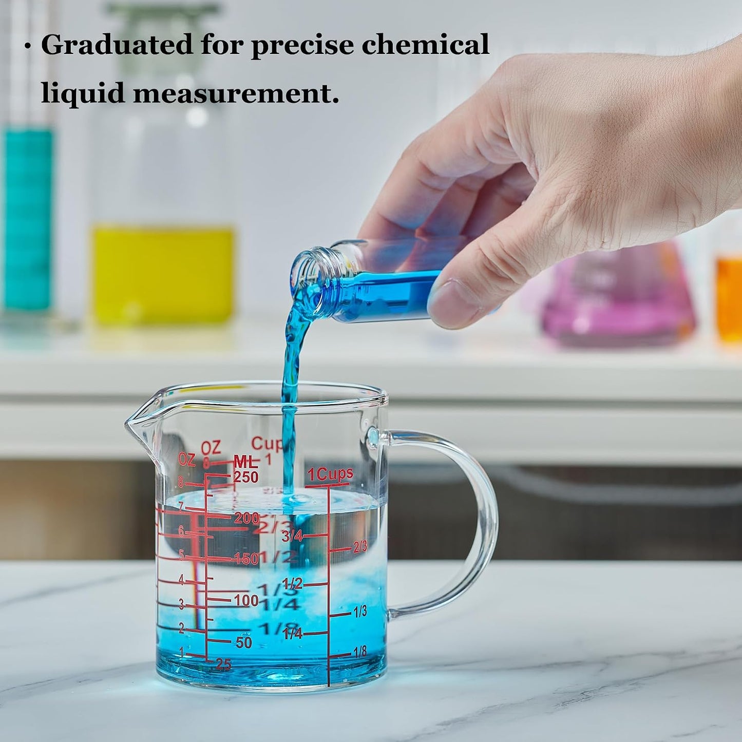 Ackers BORO3.3 Measure Glass -[Insulated handle | V-Shaped Spout]-Made of High Borosilicate Glass Measuring for Kitchen or Restaurant, Easy to Read, 60 ML (2 Oz) 丨(2 Pack)