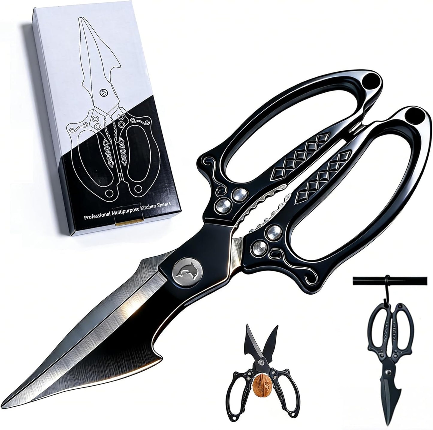 Multifunctional Heavy Duty Kitchen Shears,Kitchen Scissors for Food, Kitchen Shears for Cutting Chicken,Japanese High-Carbon Steel Culinary Poultry Shears, for Chicken,Meat,Fish,Bone Cutting(Silver)