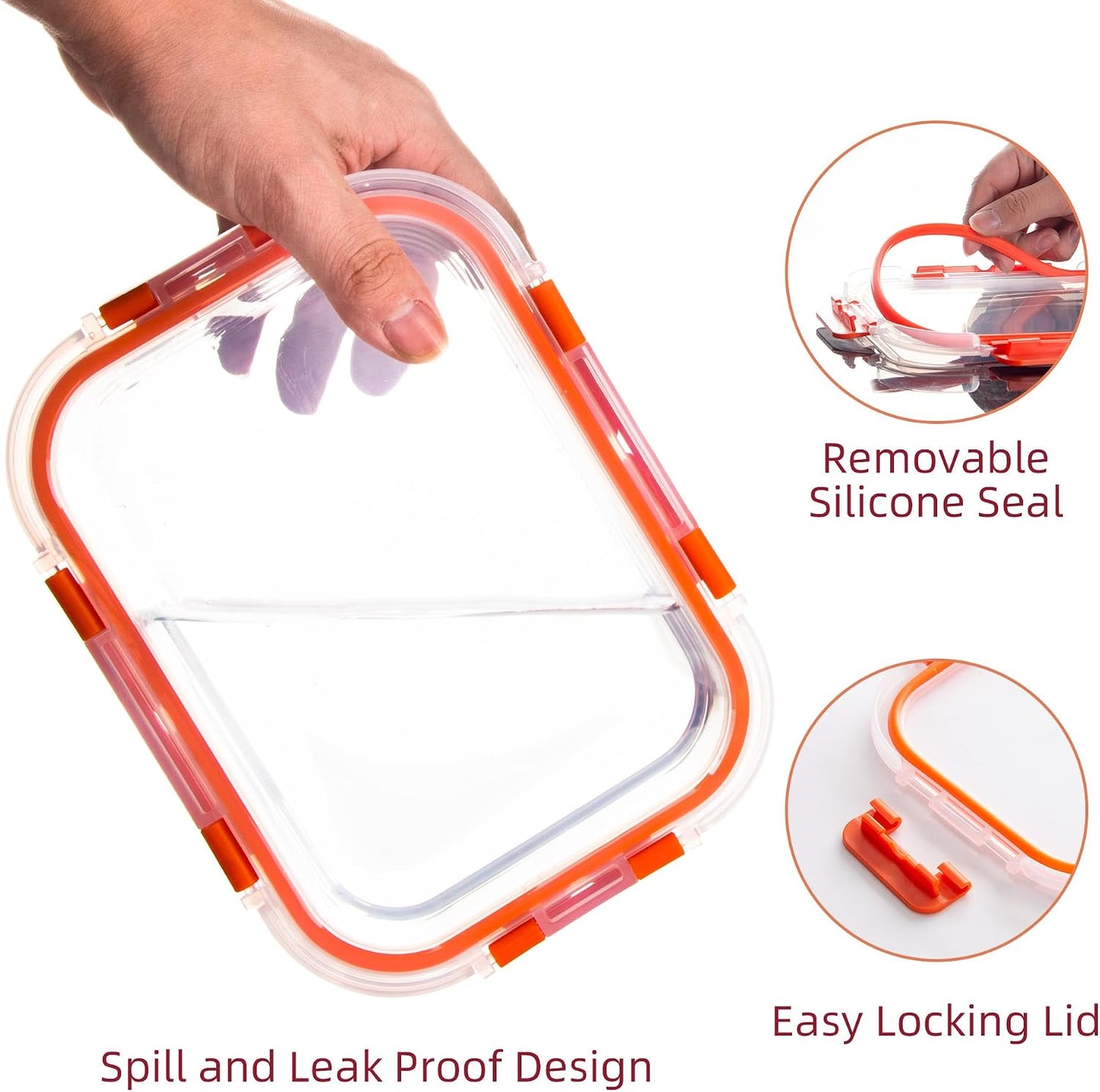 5 Pack Glass Meal Prep Containers 3 Compartment with Lids, Divided Glass Storage Containers with Silicone Sleeve for Lunch, Leak-Proof Portion Control Food Containers, Dishwasher Safe, 34 oz