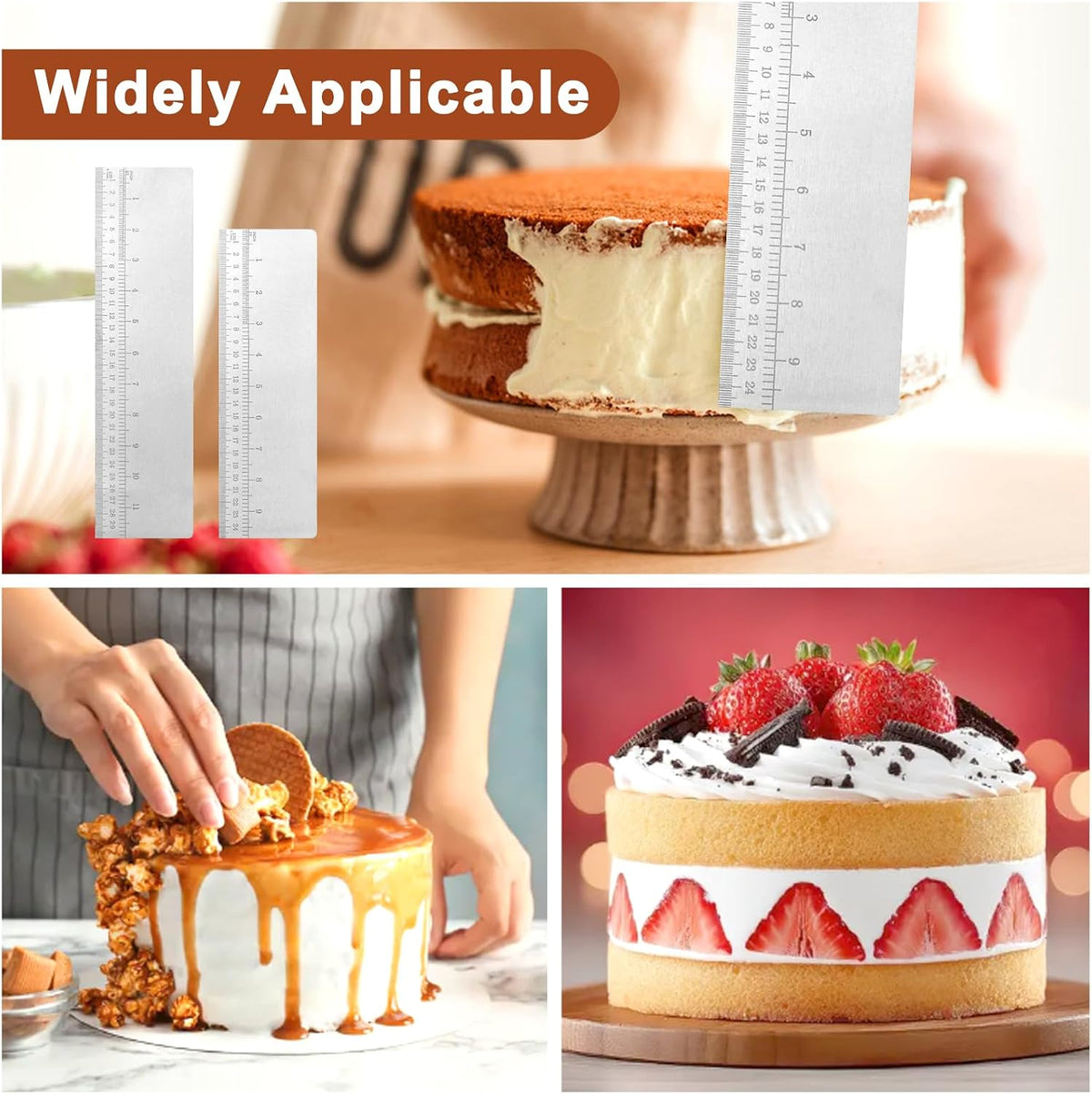 2 PCS Stainless Steel Cake Scraper Set with Scale, 10 & 12 Inch