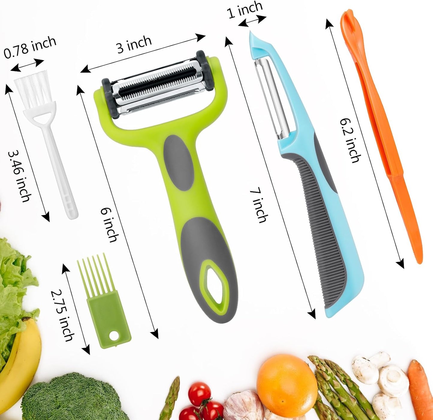 Senbowe Julienne Peeler, Potato Vegetable Peeler for Kitchen, I and Y Potato Peelers for Apple Fruit Carrot Zucchini Cucumber Veggie, 3 in 1 Blade Spin Design, Anti-Slip Handle