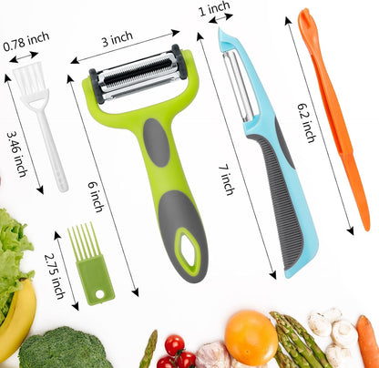 Senbowe Julienne Peeler, Potato Vegetable Peeler for Kitchen, I and Y Potato Peelers for Apple Fruit Carrot Zucchini Cucumber Veggie, 3 in 1 Blade Spin Design, Anti-Slip Handle