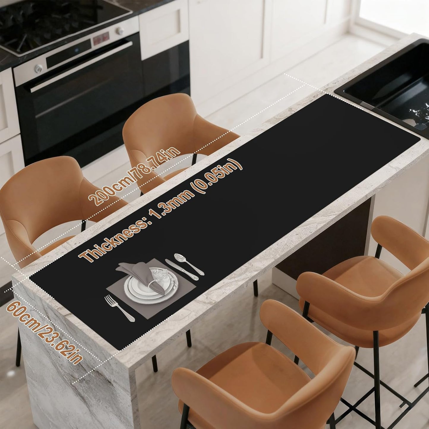 Gartful 78.7 x 15.7 inch Extra Large Silicone Mat for Kitchen, Non Slip Countertop Protector Heat-Resistant Multipurpose Pad for Dinner Table, Coffee Bar, Black
