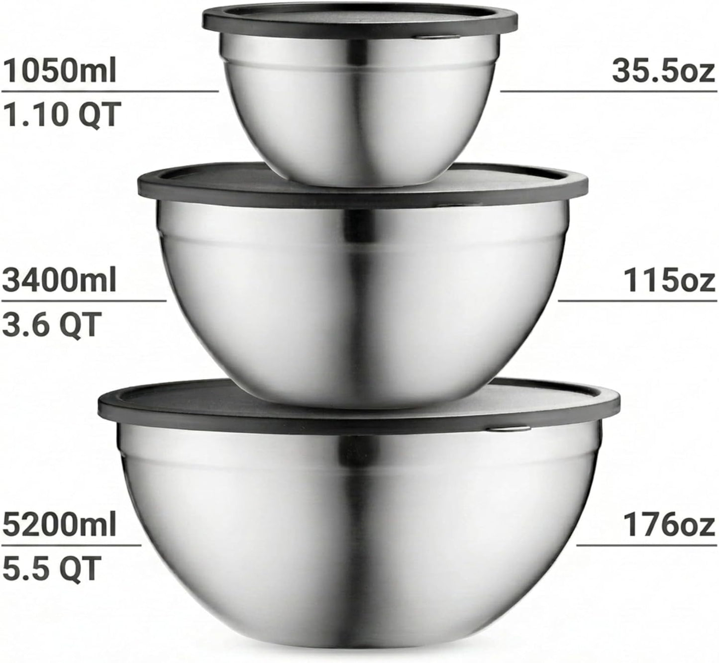 Table Concept Mixing Bowls with Airtight Lids, Stainless Steel Nesting Bowl Set for Space Saving Storage, Ideal for Cooking, Baking, Prepping & Food Storage