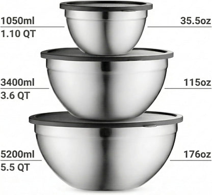 Table Concept Mixing Bowls with Airtight Lids, Stainless Steel Nesting Bowl Set for Space Saving Storage, Ideal for Cooking, Baking, Prepping & Food Storage