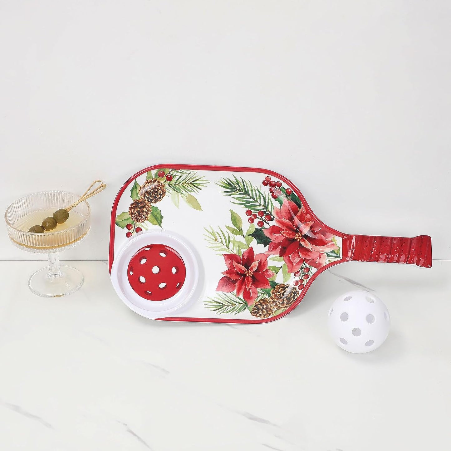 UPware Watermelon Melamine Chip and Dip Snack Tray, Summer Fruit Pickleball Paddle Shape Platter for Chips, Salsa, Fruits, and Appetizers, 15.75 x 8 Inch