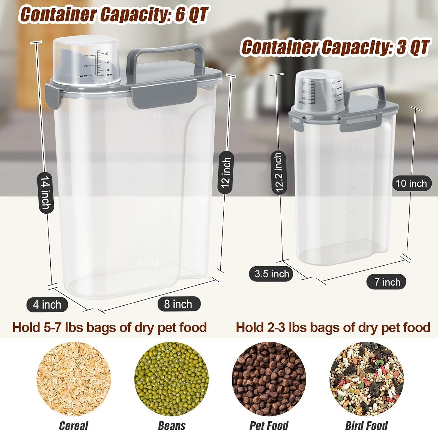 TBMax Pet Food Storage Containers 2 Pack 8-10 Lbs Airtight Dog Food Container Dispenser with Large Spout & Portable Handle, Travel Dog Treat Cat Food Storage Bin Bird Seed Container