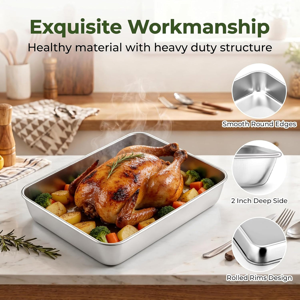 TeamFar Lasagna Pan, 16" x12.13" x2" Stainless Steel Rectangular Cake Pan