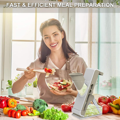 Eletronova Safe Mandoline Slicer for Kitchen, Vegetable Slicer with Container, French Fry Cutter, All in 1 Julienne Slicer for Potato, Thickness Adjustable, Detachable Blade (Gray)
