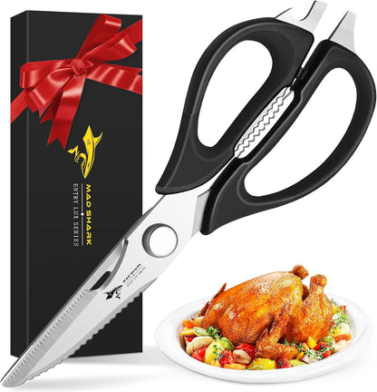 MAD SHARK Kitchen Scissors All Purpose Kitchen Shears Come Apart,Stainless Steel Utility Scissors with Comfort Grip,Heavy Duty Poultry Shears for Food,Chicken,Meat,Fish,Dishwash Safe(BLACK)