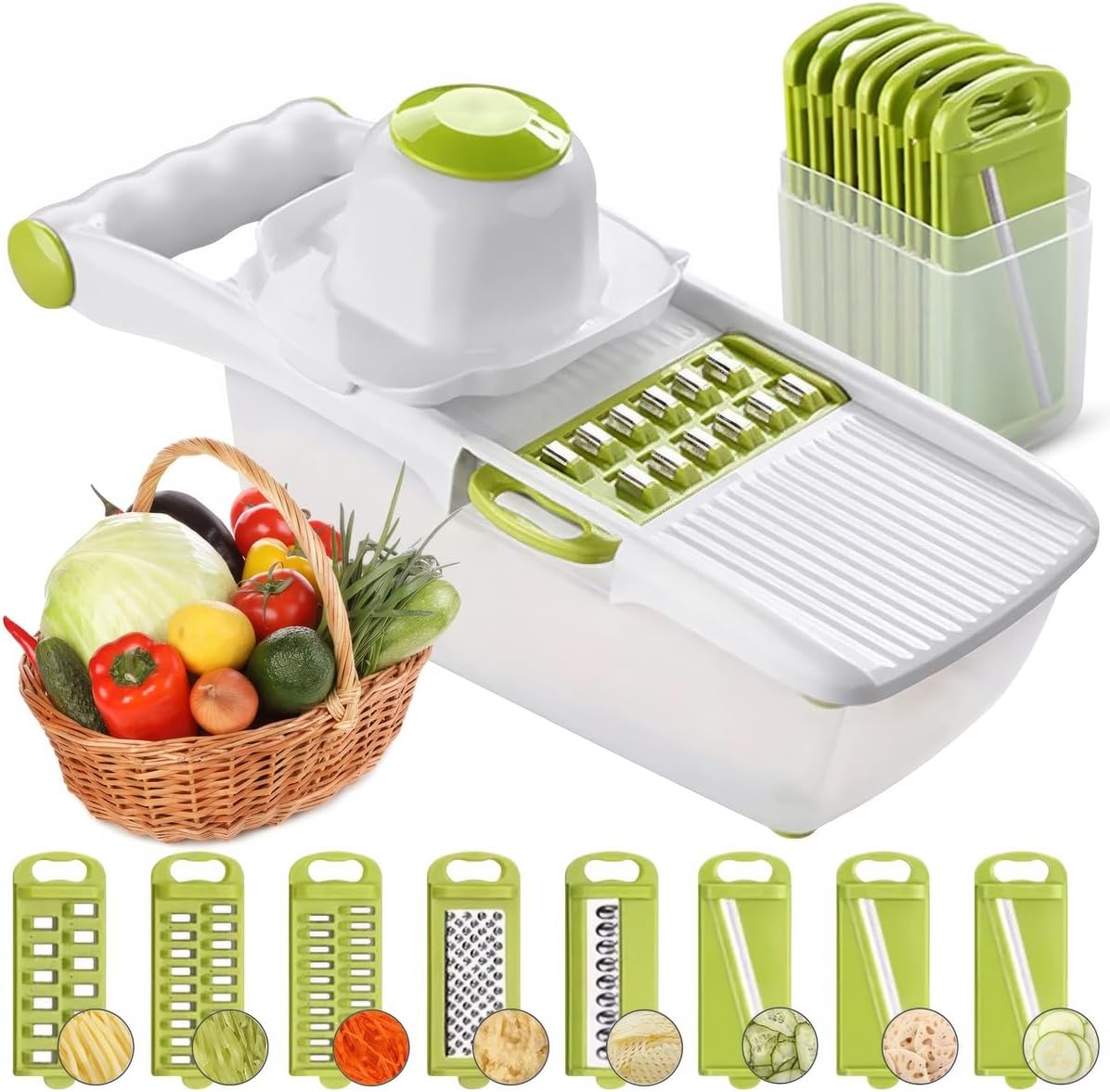Mandoline Slicer for Kitchen, Adjustable Mandoline Food Slicer, Vegetable Slicer, Potato, Onion, Cucumber, Veggie Slicer, Multifunctional Vegetable Chopper with Container, Essential Kitchen Gadgets