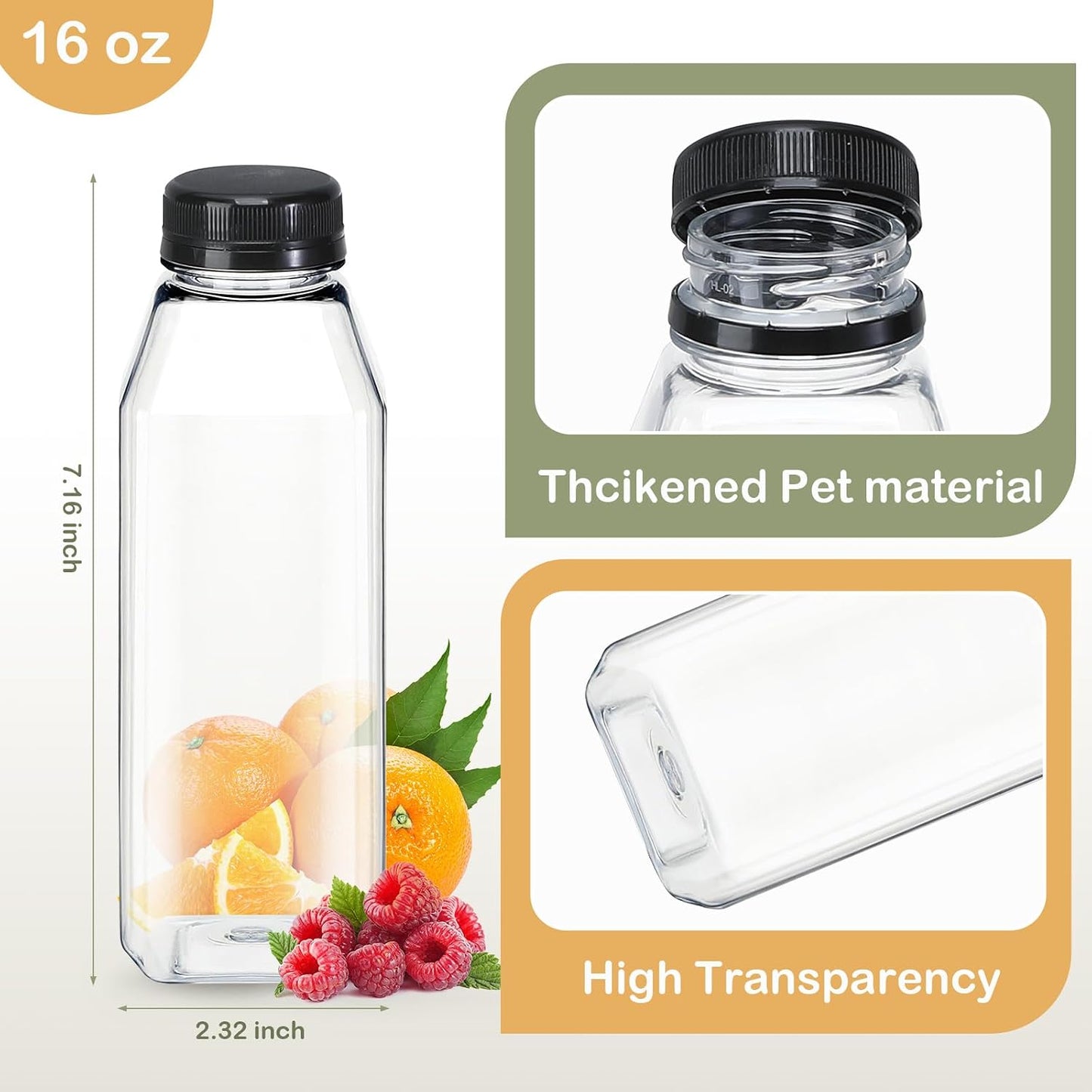 30pcs 10oz Empty Plastic Juice Bottles with Caps Reusable Food Grade Drink Bottles with Leak-Proof Tamper Evident Caps Bulk Clear Beverage Containers for Homemade Drinks Smoothie Milk