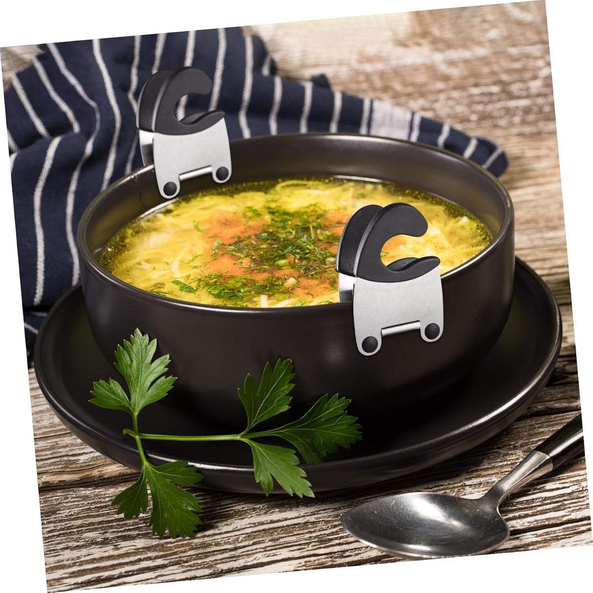 2pcs Stainless Steel Pot Clips Spoon Rest Holder Black