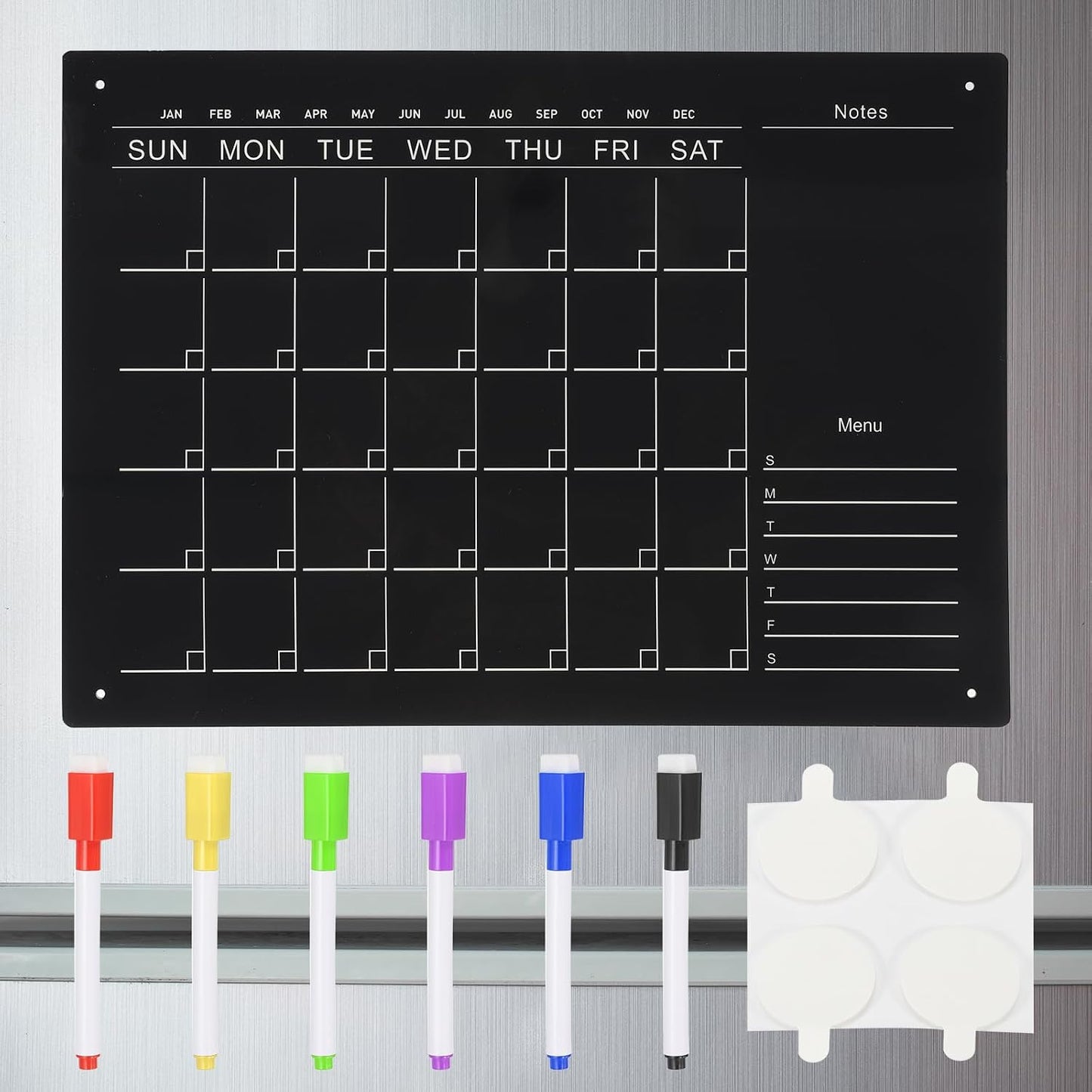 PATIKIL Acrylic Magnetic Calendar for Fridge, 16"x12" Calendar Planning Board Weekly Monthly Planner with Highlight Markers for Fridge Menu to-Do List, Black