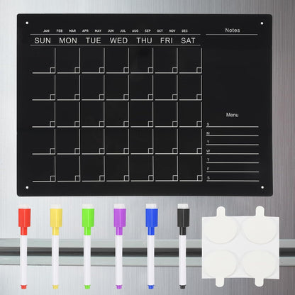 PATIKIL Acrylic Magnetic Calendar for Fridge, 16"x12" Calendar Planning Board Weekly Monthly Planner with Highlight Markers for Fridge Menu to-Do List, Black