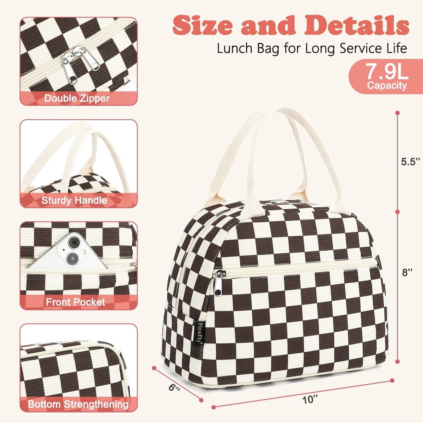 FlowFly Insulated Lunch Cooler Bag - Tote Bag Organizer for Women/Men, Black - Colors A