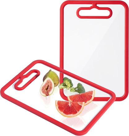2Pcs White Glass Cutting Board for Kitchen, Tempered Glass Chopping Board with Non-Slip Edges, Dishwasher Safe Clear Cutting Board Set, Heat & Shatter Resistant,15"×11" & 13"×9"