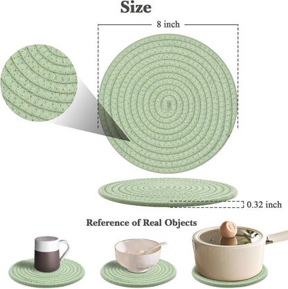 Trivets for Hot Dishes, 4 Pot Holders for Kitchen, Heat Resistant Mats for Countertop, 8 Inch Hot Pads for Hot Pots and Pans, Coaster, Home Essentials, Rustic Farmhouse Decor (Green)