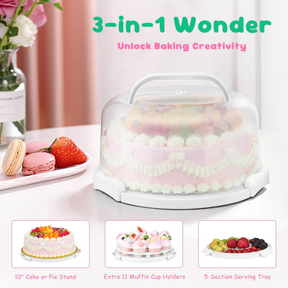 Cake Carrier With Lid And Handle, Bpa-Free Cake Holder With Lid For 10 Inch Round Cake Carrier With 10 pcs Round Golden Cake Boards And Portable Insulated Bag