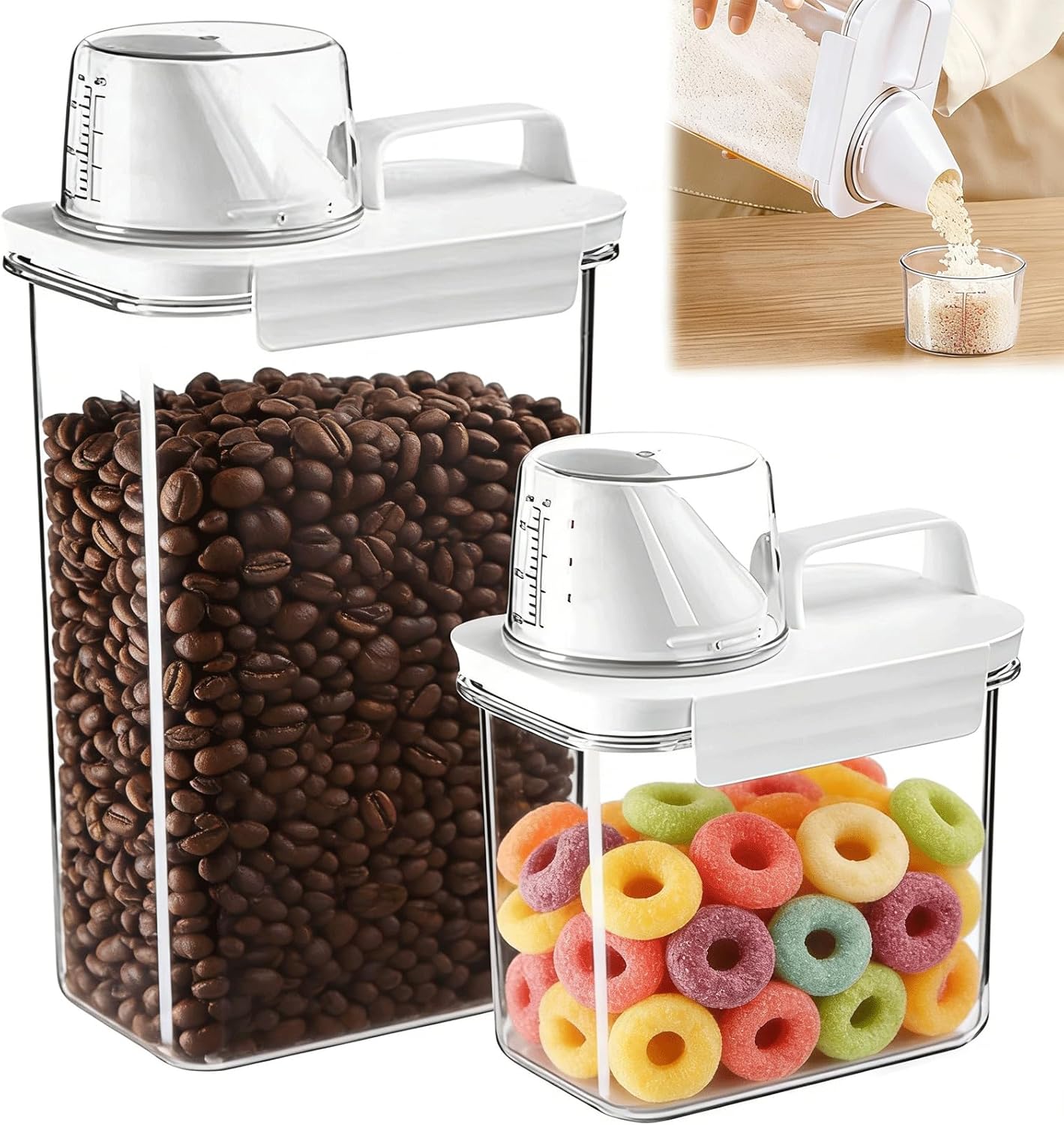 Cereal Storage Containers Sets,BPA Free with Pouring Spout Handle Airtight Food Storage Dispenser with lids For Rice Flour Pasta Grain, Pet Food Storage Container (37.2 oz + 77.7 oz (2 of Each))