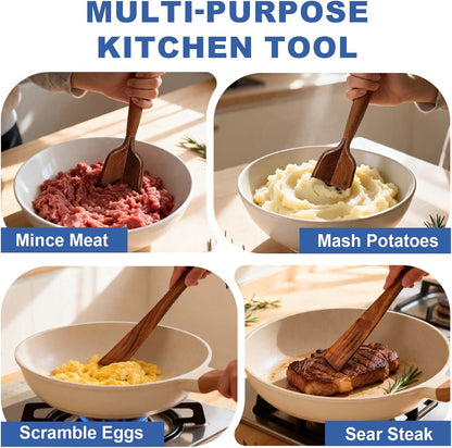 Glue‑Free Wooden Meat Chopper & Spatula Set