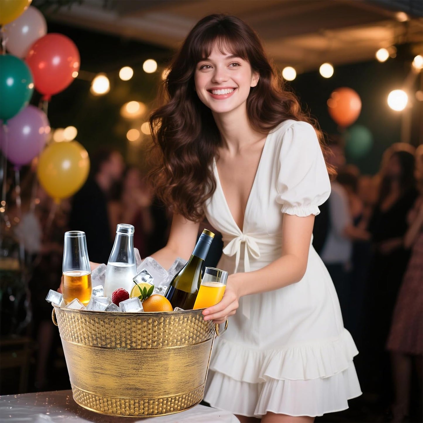 Ice Bucket for Parties Galvanized Beverage Tub, Drink Buckets Galvanized Bucket with Handles for Wine Beer Champagne Cocktails for Catering Bars (Copper-1PC)