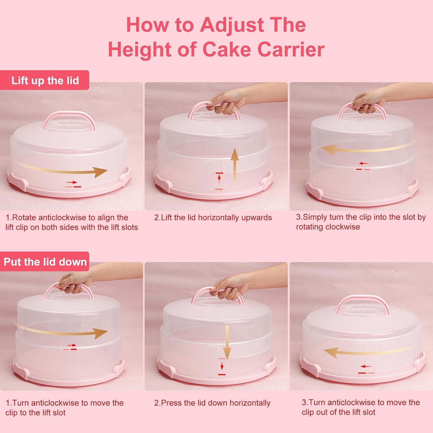 Bundt Cake Carrier, 13.5"Red Cake Carrier with Lid Handle Turntable and Cupcake Holder, Portable Cake Transport Container, Perfect Gifts for Transporting Cakes, Pies, Cupcakes, Nuts, Fruits