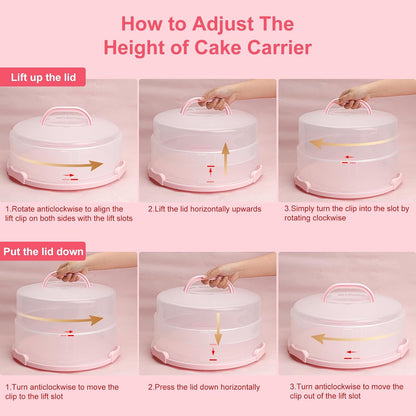 Bundt Cake Carrier, 13.5"Red Cake Carrier with Lid Handle Turntable and Cupcake Holder, Portable Cake Transport Container, Perfect Gifts for Transporting Cakes, Pies, Cupcakes, Nuts, Fruits