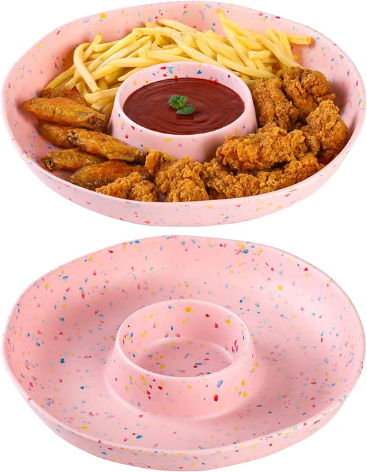 Melamine Chip & Dip Serving Platter Set of 2, 13 Inch Large Melamine Divided Bowls Set, Lightweight and Unbreakable Relish Tray for Appetizers, Snacks, Veggies, Candy - Elegant White Confetti Design