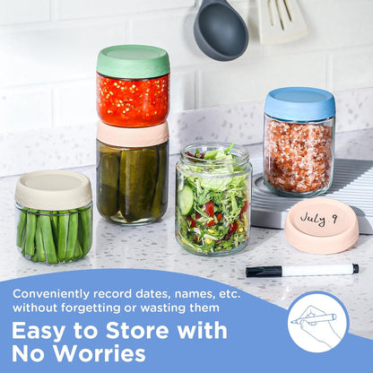 DRKIO 16 Oz Overnight Oats Containers with Lids - 6 Pack Glass Storage Jars with Airtight Lids Wide Mouth Mason Food Jars Great for Meal Prep Salad Chia Pudding Snacks Yogurt Sugar Spice Cereal