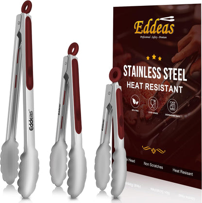 Eddeas Kitchen Tweezers Tongs, Cooking Tweezers Stainless Steel - 3 Size 12'' 10'' & 8 inch Ideal for Meat, pasta, plating and pinching delicate small pieces of food, Set of 3