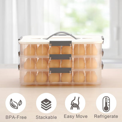 BTSKY Deviled Egg Platter with Lid, 3-Layer 54 Slots Deviled Eggs Carrier, Clear Portable Egg Holder for Fridge Reusable Deviled Eggs Tray Carton Box for Easter and Party Favor (3-Layer, Orange)
