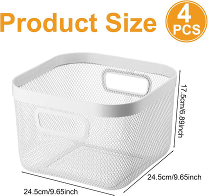 MorningRo 6 Pack Metal Mesh Basket with Hollow Handles Black Wire Storage Bin for Organizing Stackable Metal Fine Mesh Basket for Pantry Bathroom Kitchen Cabinets Shelves (Medium)