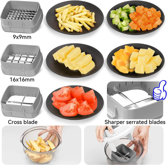 KEOUKE Multifunctional Vegetable Chopper White - 3 Interchangeable Blades Potato French Fry Cutter with Container & Storage Box Food Chopper Dicer for Cucumber, Tomato, Carrot, Onion