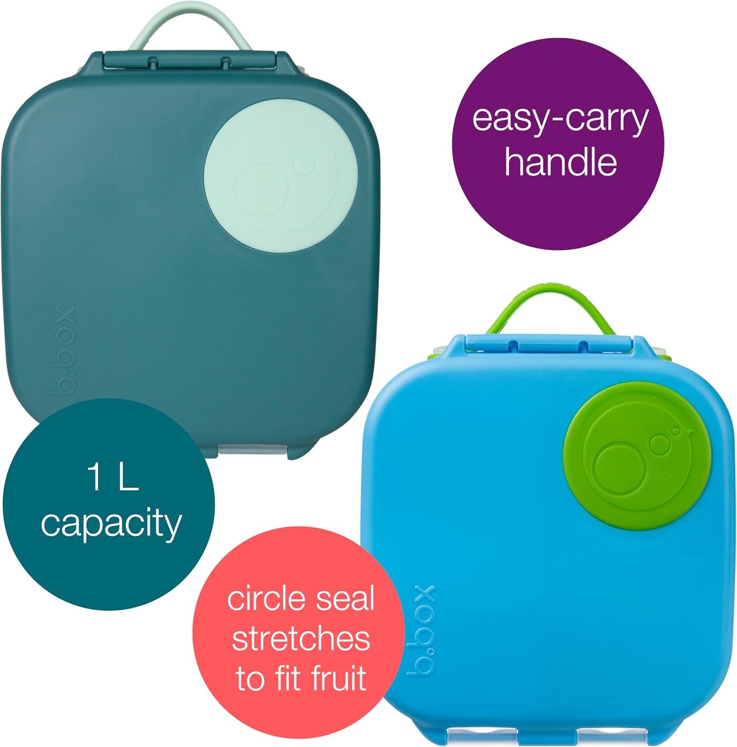 b.box Mini Lunch Box 2-Pack, Leak Proof Bento Box for Kids, 3 Compartment Snack Containers Ages 3+, Lunchbox for Daycare + School, Dishwasher Safe, BPA-Free, PFAS-Free, 4.25 Cup - Blue + Green