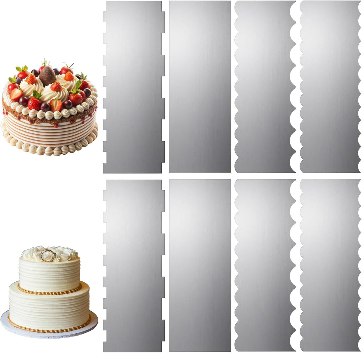 8 Pack 8.7" Stainless Steel Cake Scraper Set, Double-Sided Smoother Comb