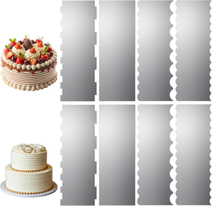 8 Pack 8.7" Stainless Steel Cake Scraper Set, Double-Sided Smoother Comb