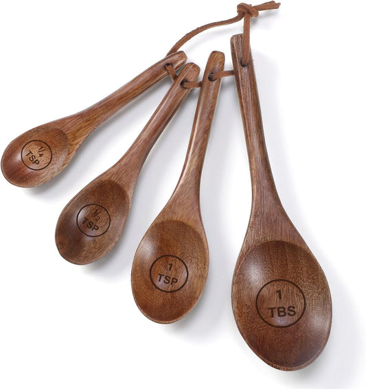 Nogeqi 4PCS Wooden Measuring Spoons Set, Natural Acacia Wooden Table Spoons Measuring Spoon Tablespoon Scoop Teaspoon Scoop for Measure Dry Ingredients, Includes 1/4, 1/2, 1 Tsp and 1 Tbsp
