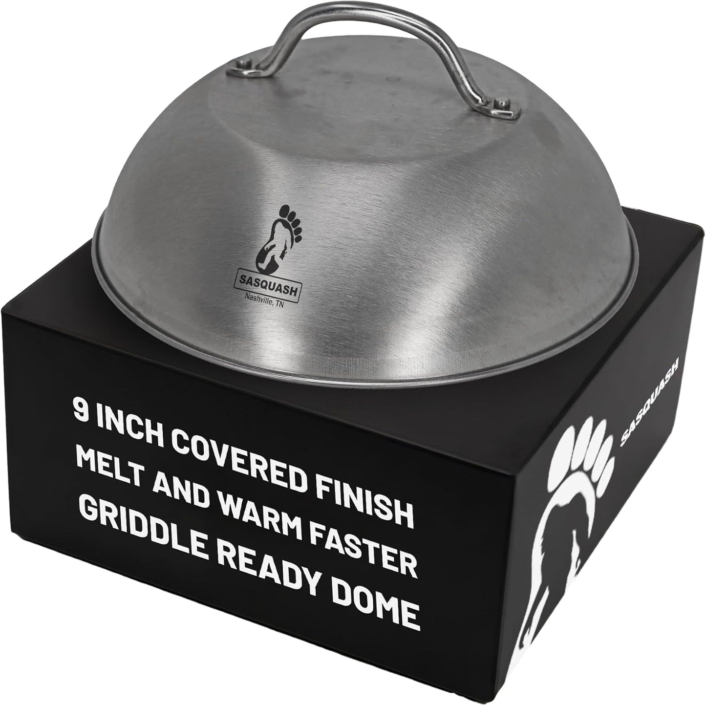 Sasquash Melting Dome For Griddle, 9 Inch Stainless Steel Cheese Melting Dome, Basting And Steaming Cover For Smash Burgers, Vegetables, Flat Top Grill Cooking, Grilling Accessories