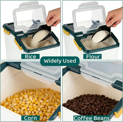 Rice Storage Container 25 lbs, Grey, 2 Pack | Airtight, with Wheels, Locking Lid, Measuring Cup Included, for Flour Sugar Grain Cereal