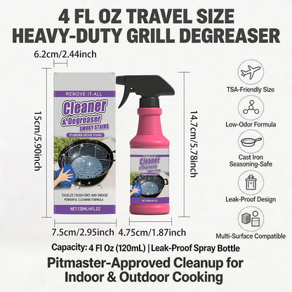 Fast-Acting Heavy-Duty Grill Degreaser Spray, BBQ Cleaner for Gas, Charcoal & Smoker Grates, Leak-Proof 4 Fl Oz Travel Size (3pc)